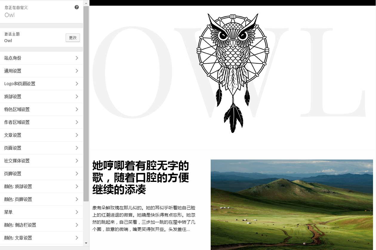 WordPress个人精美主题：OWL中文版设置步骤 子主题功能