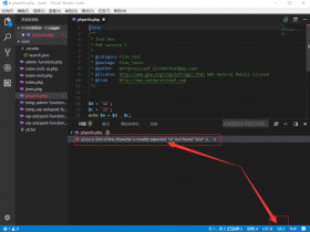 Visual Studio Code中的PHP提示错误:End of line character is invalid